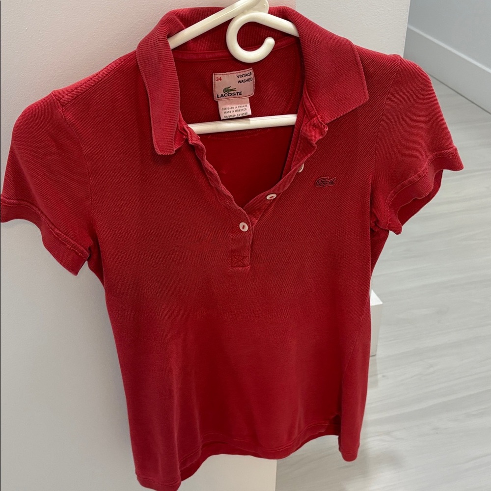 Lacoste Vintage Washed Cherry Red Polo Shirt/ Excellent Condition/ Size 34